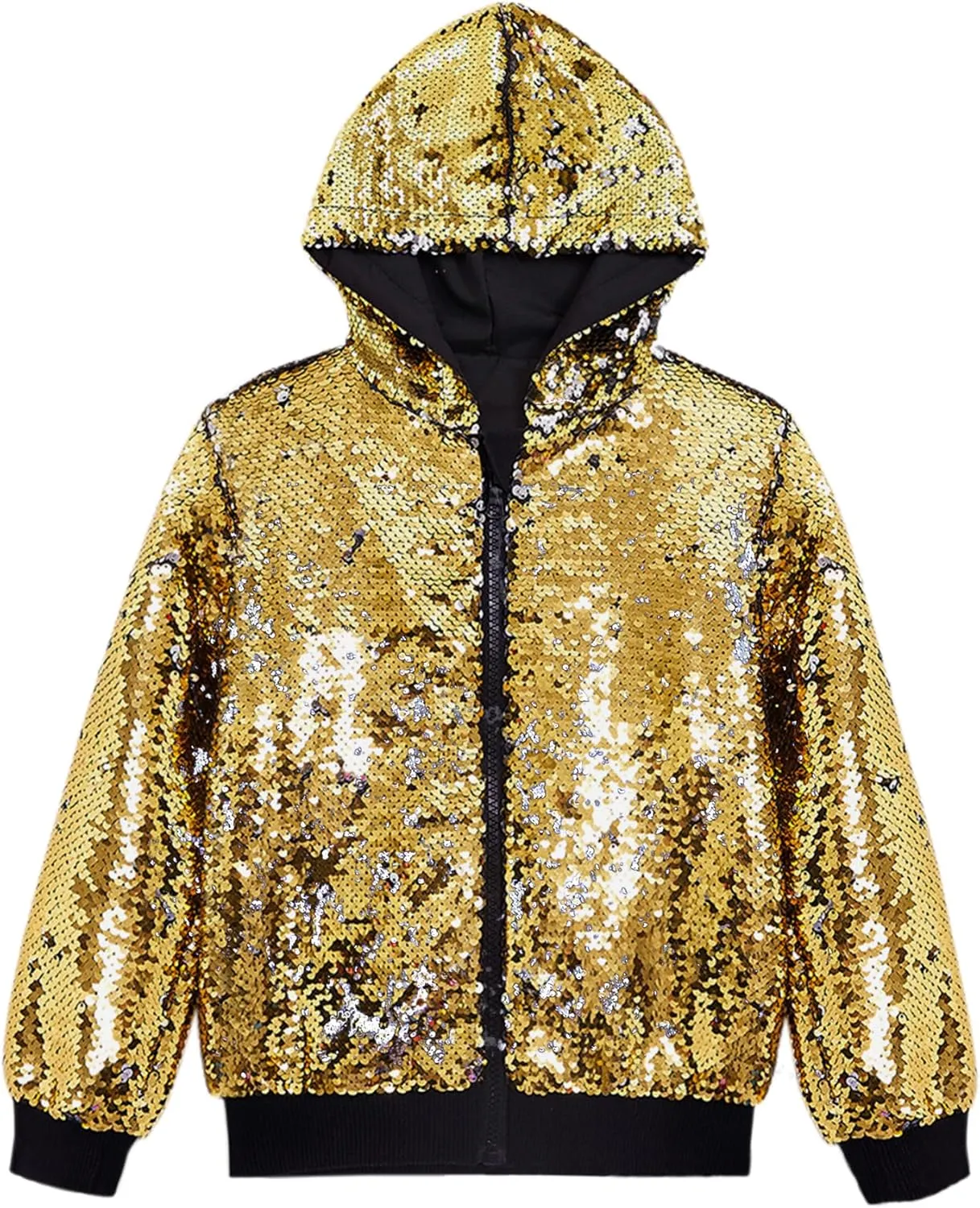 Lars Amadeus Sequins Jacket for Men's Long Sleeves Zip Up Flip-Sequin Sparkle Metallic Hoodie Jackets
