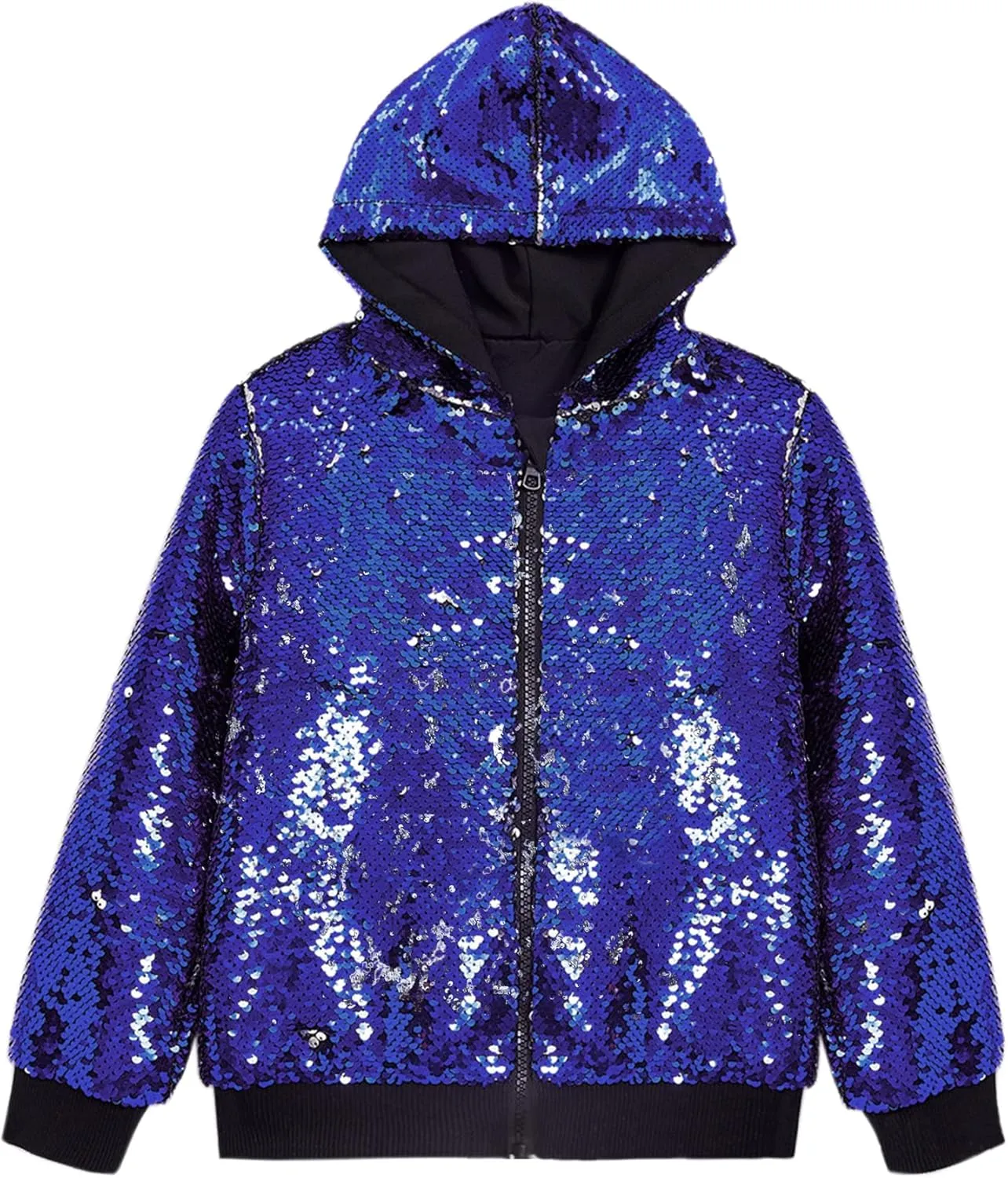 Lars Amadeus Sequins Jacket for Men's Long Sleeves Zip Up Flip-Sequin Sparkle Metallic Hoodie Jackets