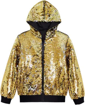 Lars Amadeus Sequins Jacket for Men's Long Sleeves Zip Up Flip-Sequin Sparkle Metallic Hoodie Jackets