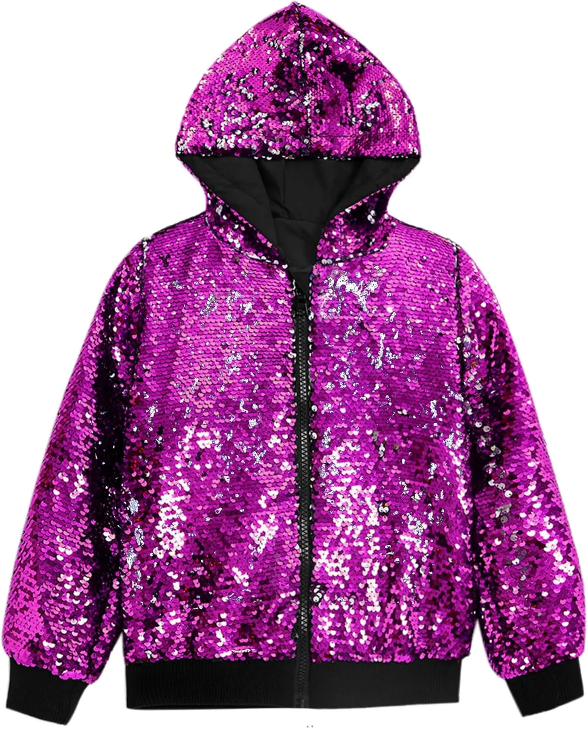 Lars Amadeus Sequins Jacket for Men's Long Sleeves Zip Up Flip-Sequin Sparkle Metallic Hoodie Jackets