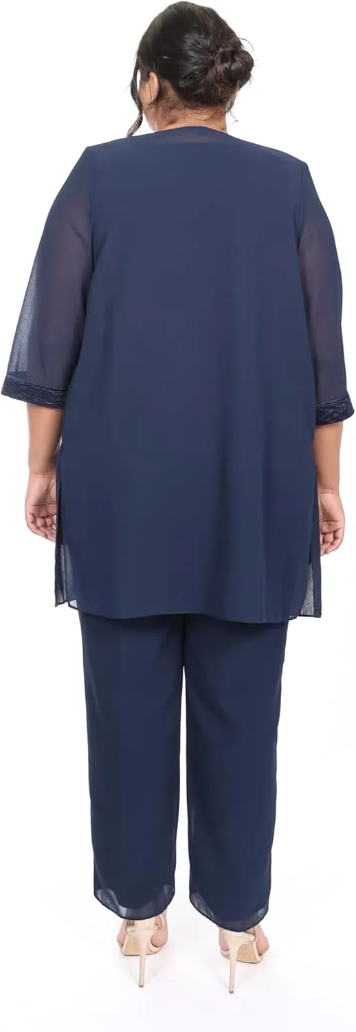 Le Bos Women's 3-Piece Pant Set with V-Neck Tank and Open-Front Soft Jacket