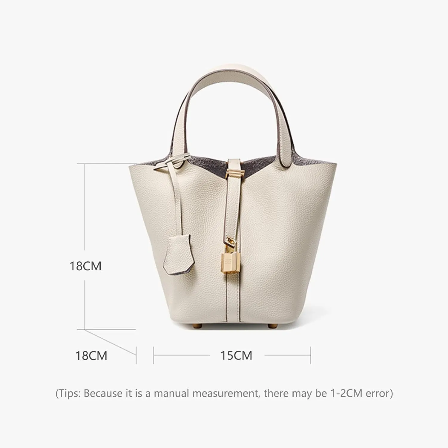 Leather soft water bucket wallet, stylish lock design solid color handbag