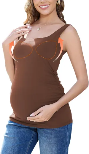 Liu & Qu Women's Maternity Tank Tops with Built in Bra Square Neck Sleeveless Pregnancy Athletic Yoga Shirts Workout Camisole