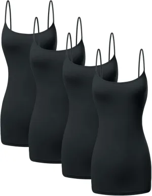 Long Cotton Camisole Spaghetti Strap Tank Top for Women Basic Cami Tops Womens Undershirts - Pack 1-4