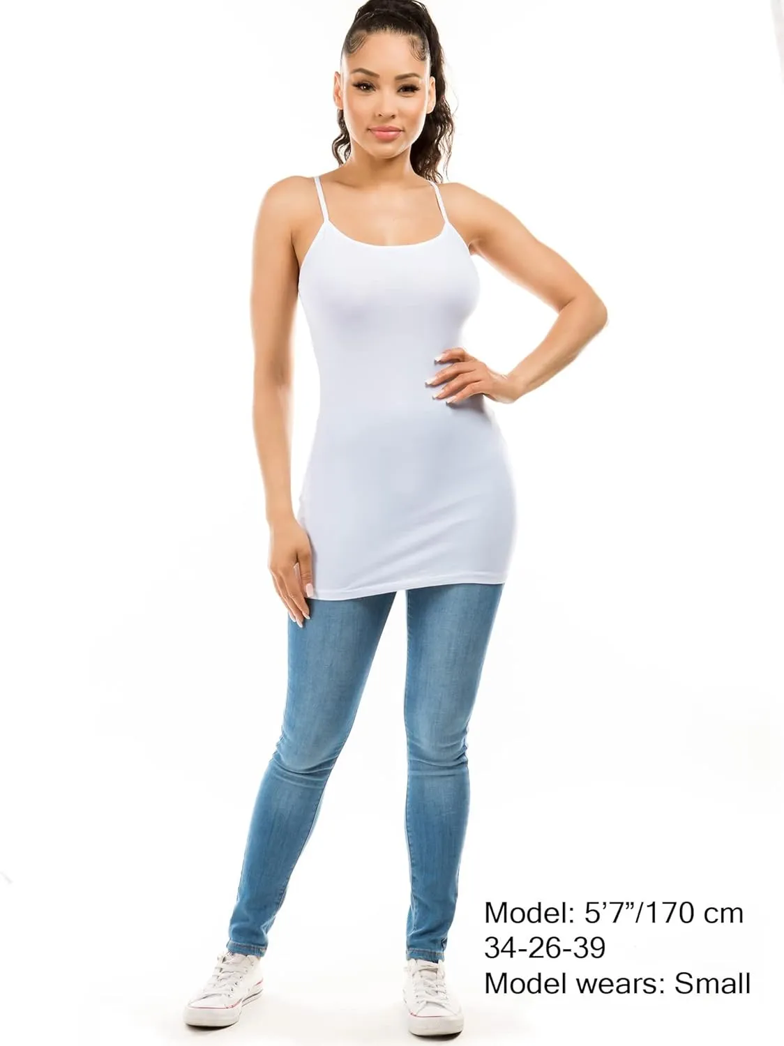 Long Cotton Camisole Spaghetti Strap Tank Top for Women Basic Cami Tops Womens Undershirts - Pack 1-4