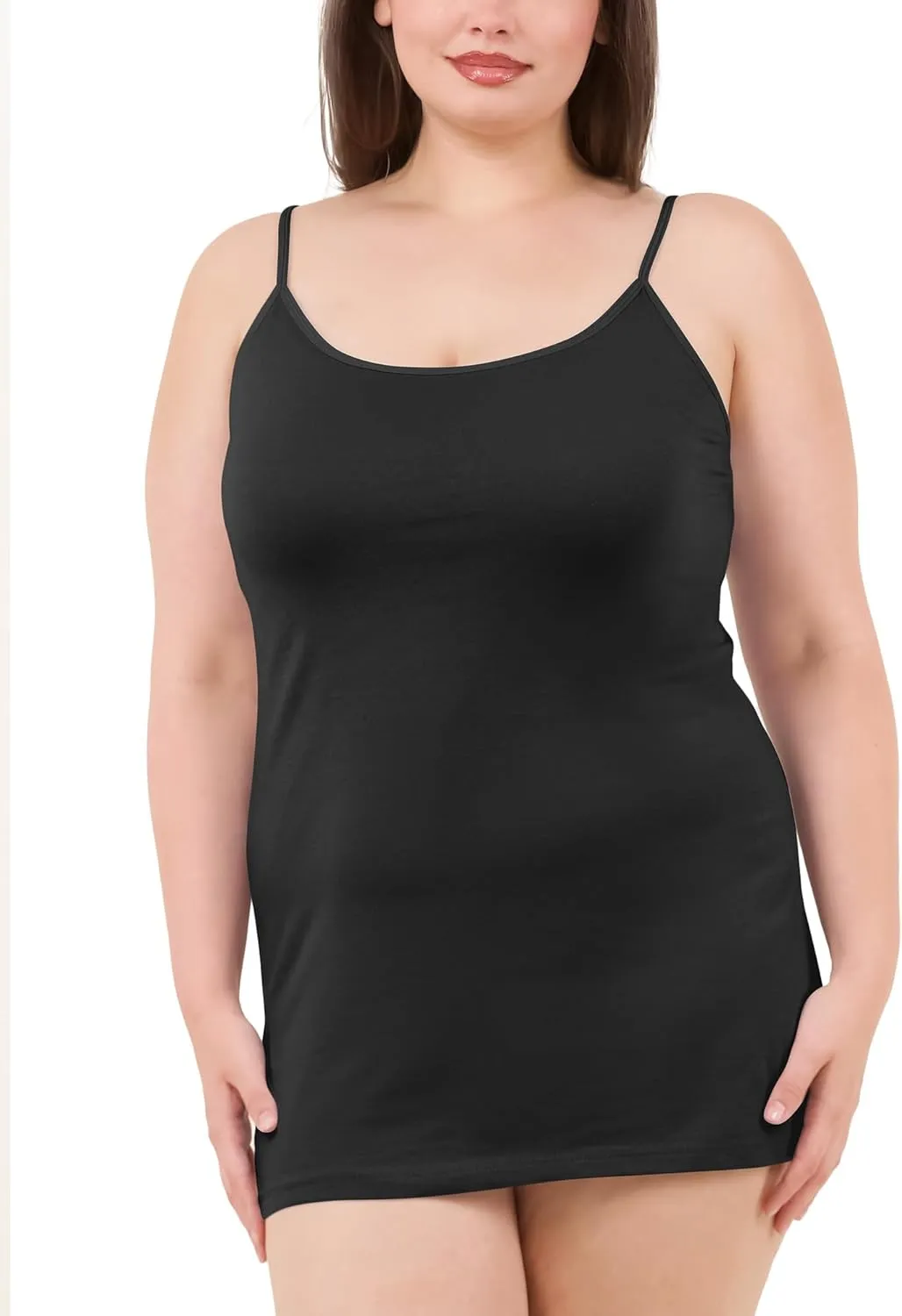Long Cotton Camisole Spaghetti Strap Tank Top for Women Basic Cami Tops Womens Undershirts - Pack 1-4
