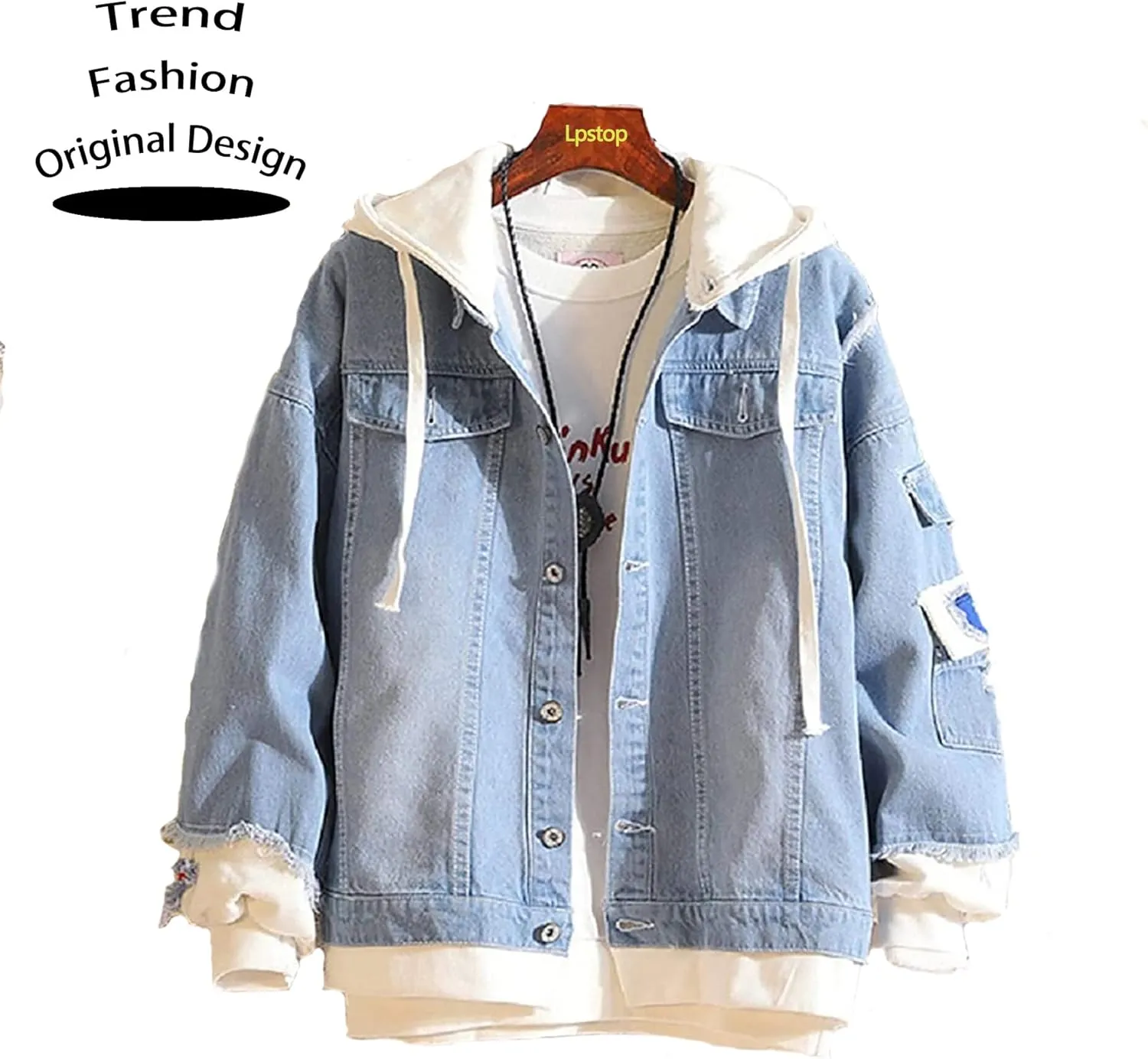 Lpstop FOREVER COOL Skull Denim Jacket Novelty Skeleton Jacket Skull Hoodie Lightweight Blue Jacket for Women Men