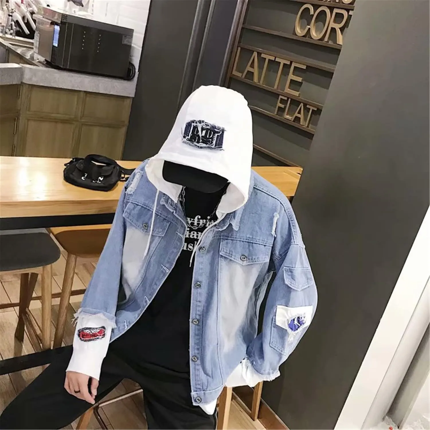Lpstop FOREVER COOL Skull Denim Jacket Novelty Skeleton Jacket Skull Hoodie Lightweight Blue Jacket for Women Men