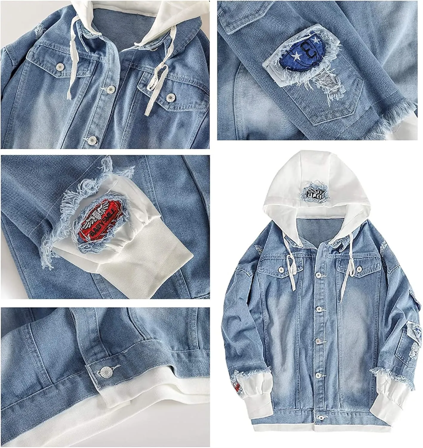 Lpstop FOREVER COOL Skull Denim Jacket Novelty Skeleton Jacket Skull Hoodie Lightweight Blue Jacket for Women Men