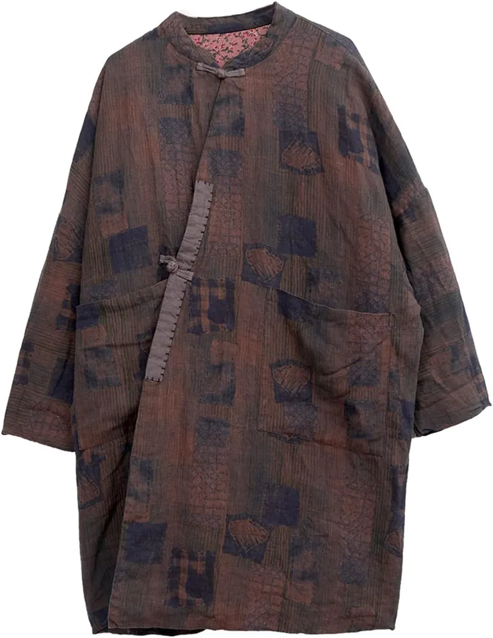 LUZU JUNU Women's Cotton Padded Floral Jacket Kimono Soft Quilted Flower Printed Long Loose Outwear Coats