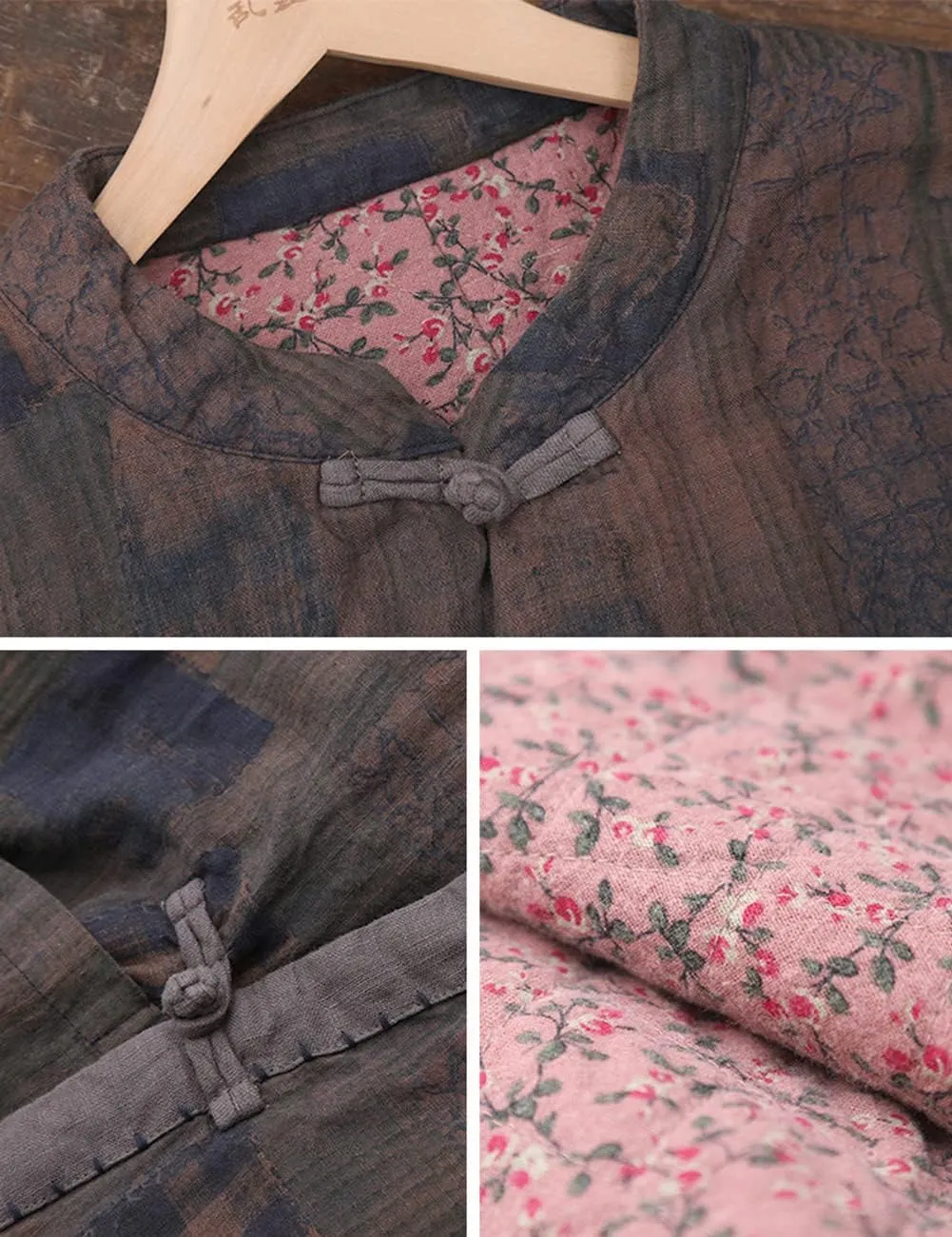 LUZU JUNU Women's Cotton Padded Floral Jacket Kimono Soft Quilted Flower Printed Long Loose Outwear Coats