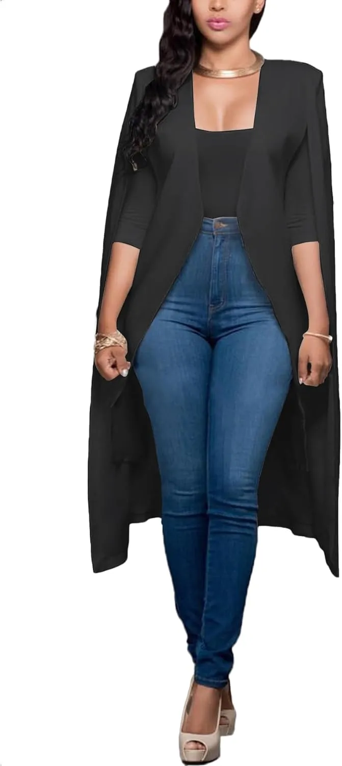 LYANER Women's Cape Long Sleeve Work Wear Blazer Jackets Long Cape Coat