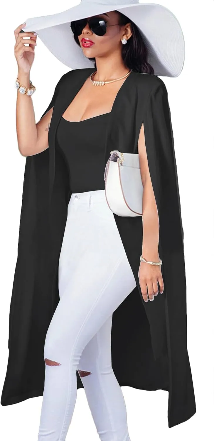 LYANER Women's Cape Long Sleeve Work Wear Blazer Jackets Long Cape Coat