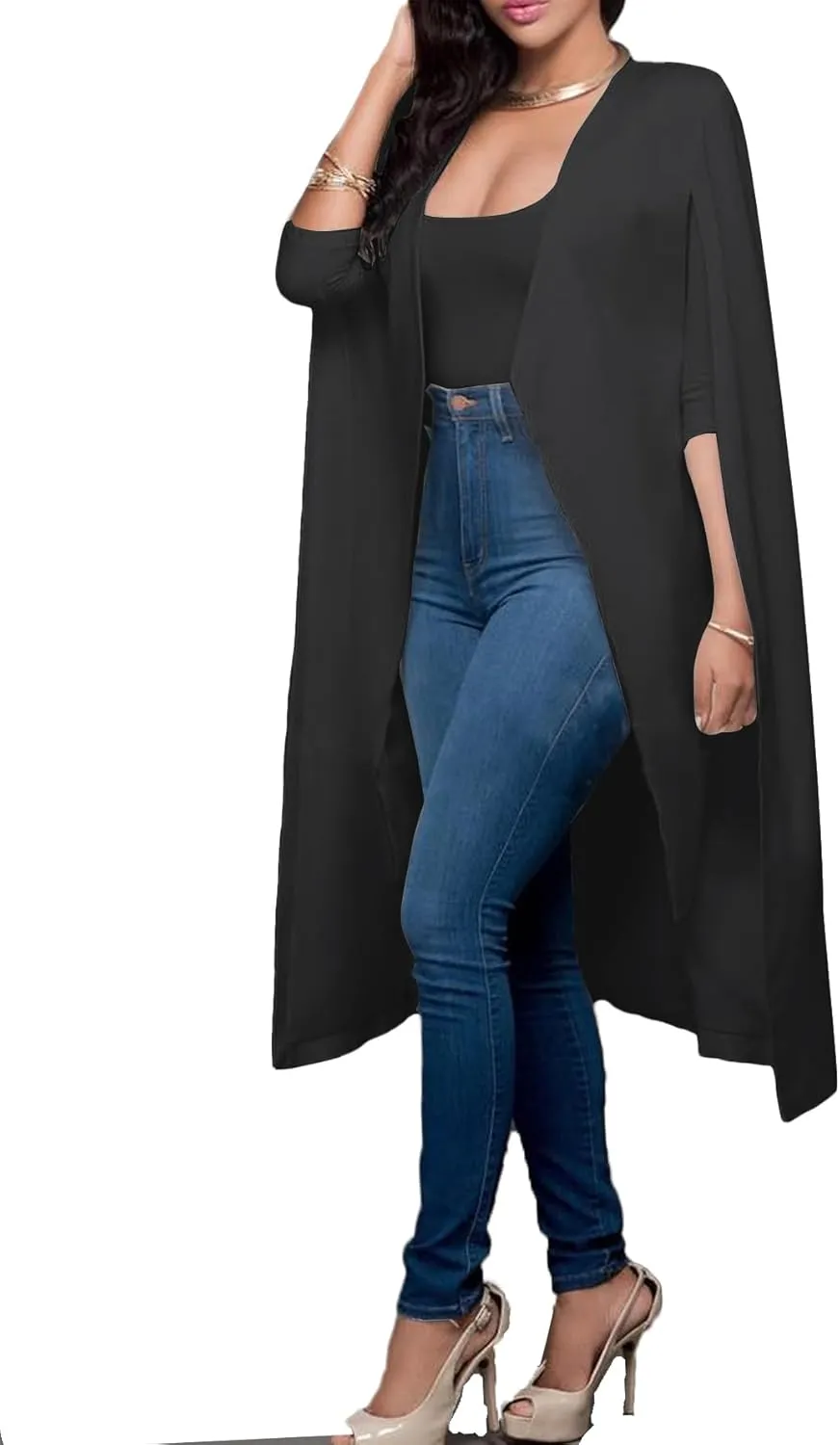 LYANER Women's Cape Long Sleeve Work Wear Blazer Jackets Long Cape Coat