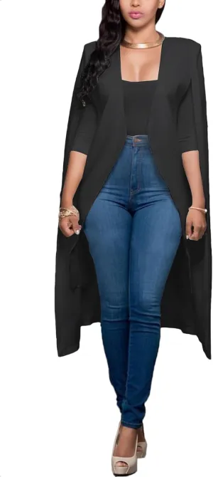 LYANER Women's Cape Long Sleeve Work Wear Blazer Jackets Long Cape Coat