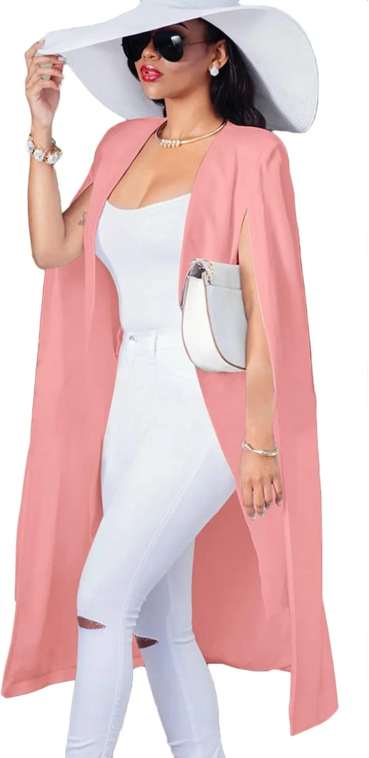 LYANER Women's Cape Long Sleeve Work Wear Blazer Jackets Long Cape Coat