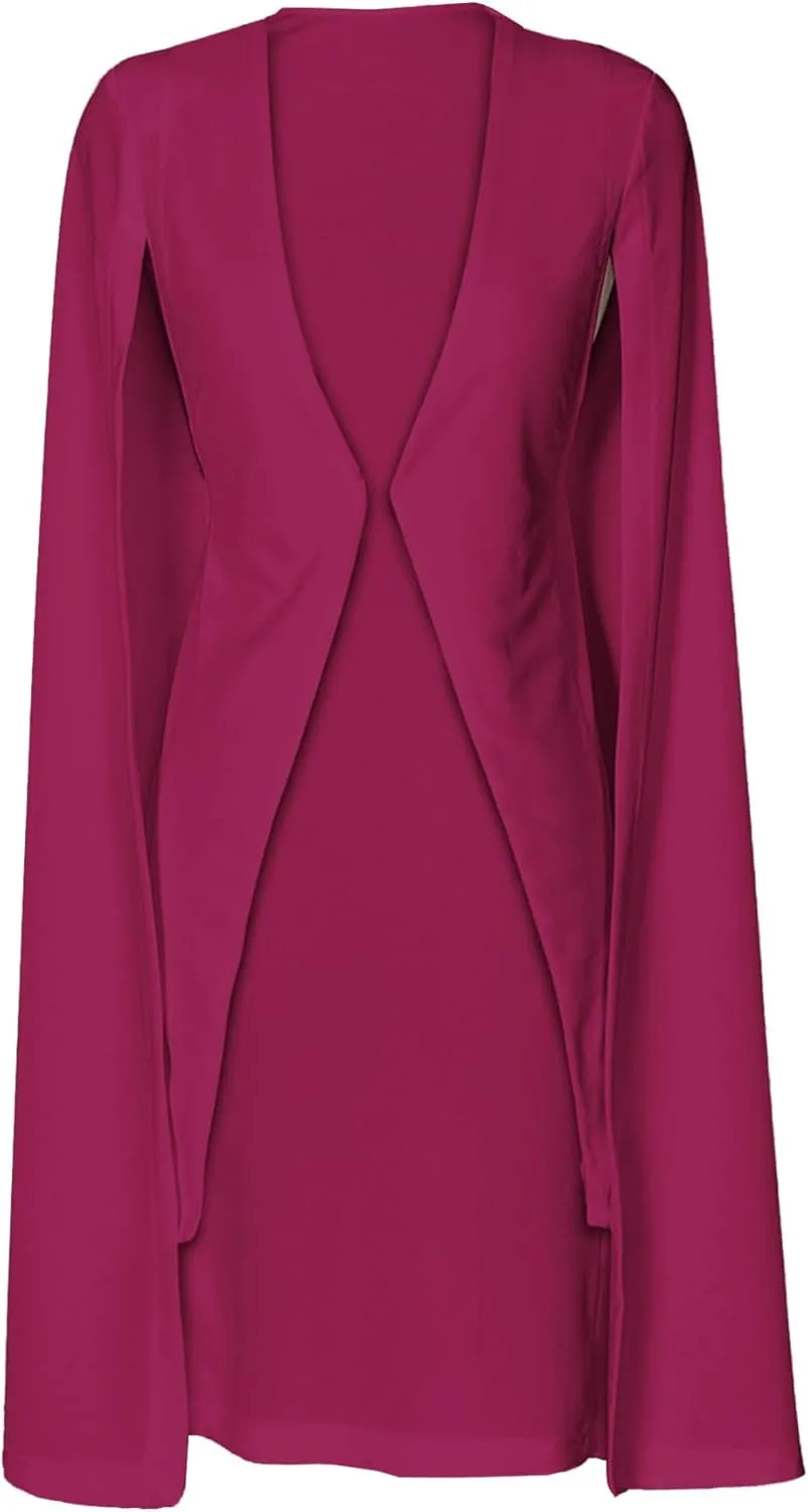 LYANER Women's Cape Long Sleeve Work Wear Blazer Jackets Long Cape Coat