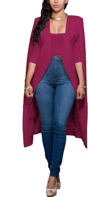 LYANER Women's Cape Long Sleeve Work Wear Blazer Jackets Long Cape Coat