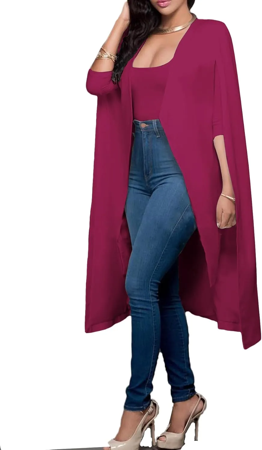 LYANER Women's Cape Long Sleeve Work Wear Blazer Jackets Long Cape Coat