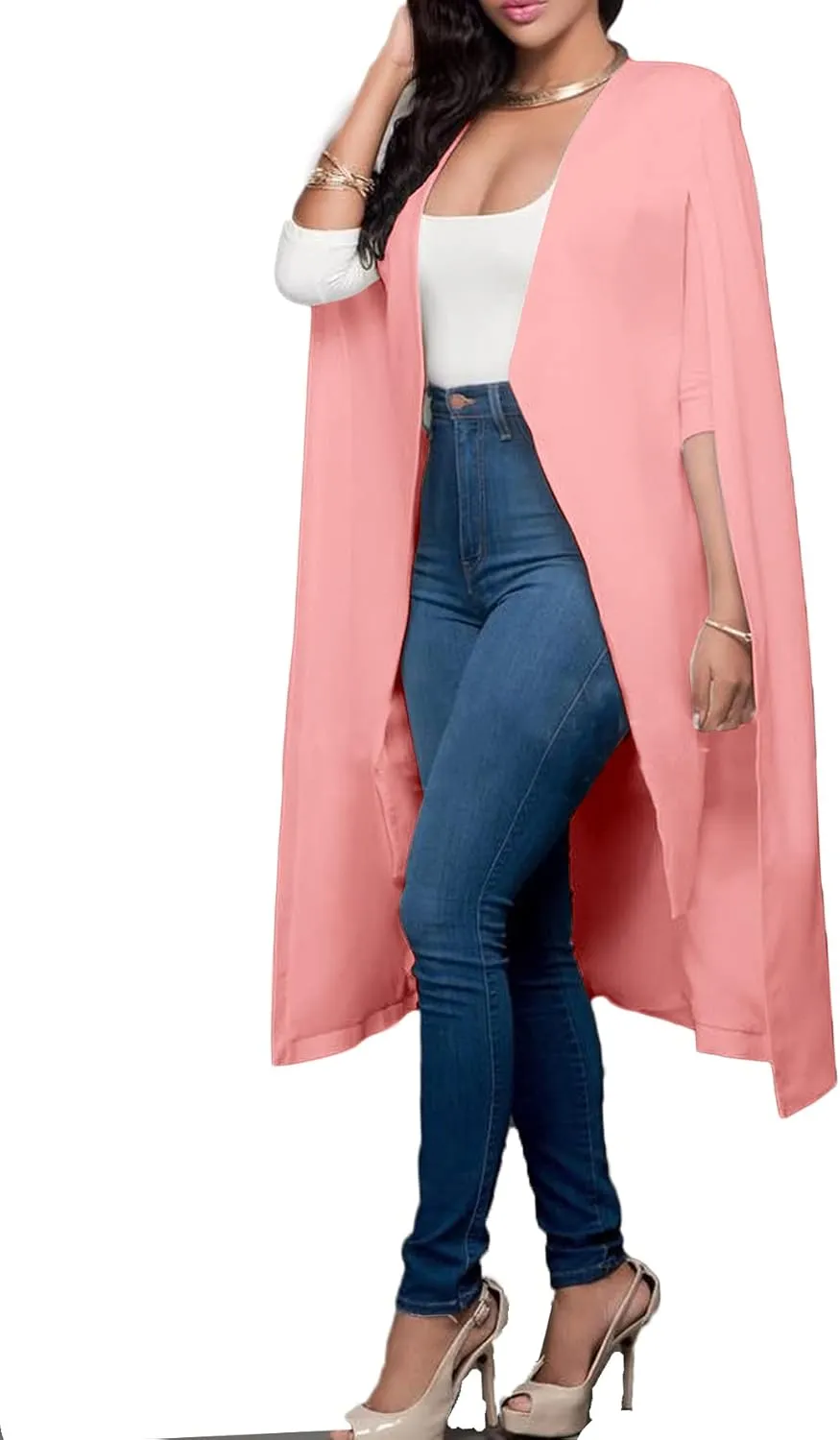 LYANER Women's Cape Long Sleeve Work Wear Blazer Jackets Long Cape Coat