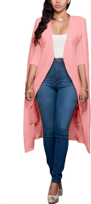 LYANER Women's Cape Long Sleeve Work Wear Blazer Jackets Long Cape Coat