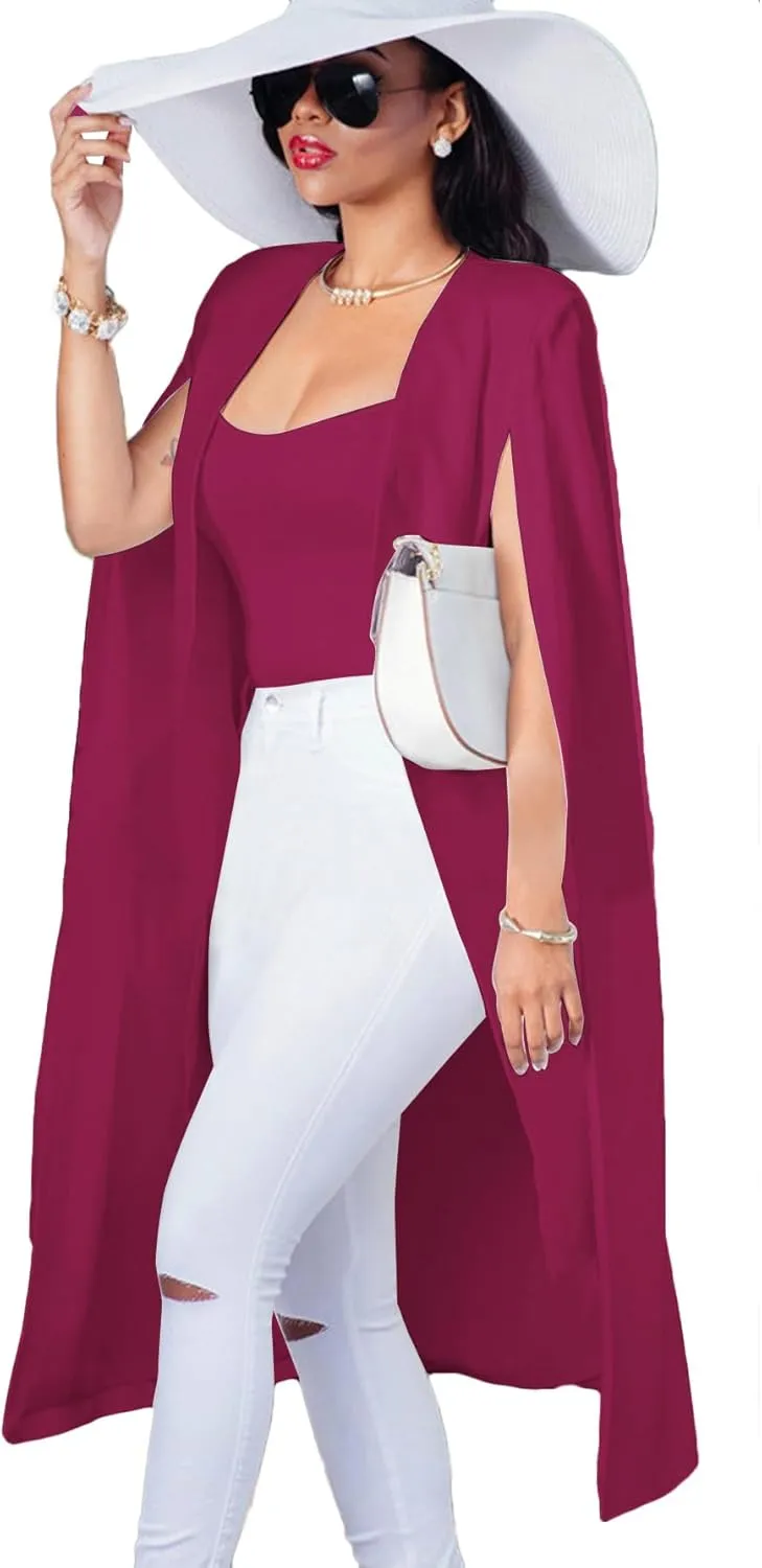 LYANER Women's Cape Long Sleeve Work Wear Blazer Jackets Long Cape Coat
