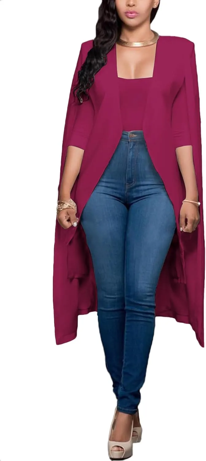 LYANER Women's Cape Long Sleeve Work Wear Blazer Jackets Long Cape Coat