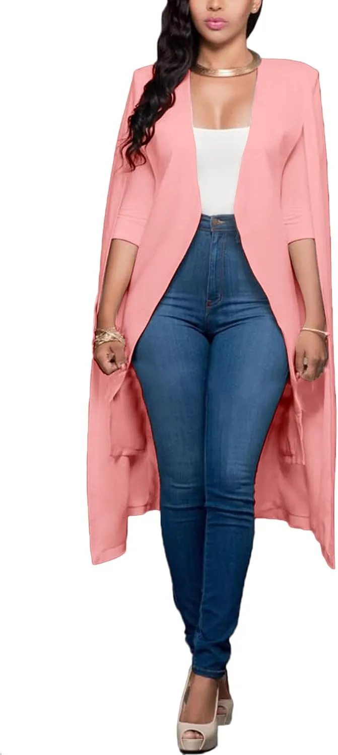 LYANER Women's Cape Long Sleeve Work Wear Blazer Jackets Long Cape Coat