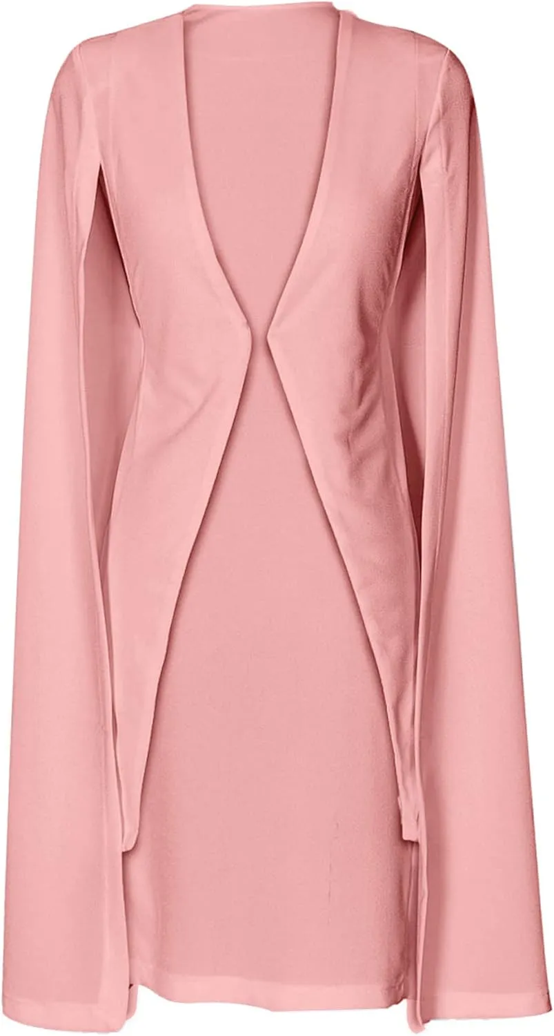 LYANER Women's Cape Long Sleeve Work Wear Blazer Jackets Long Cape Coat