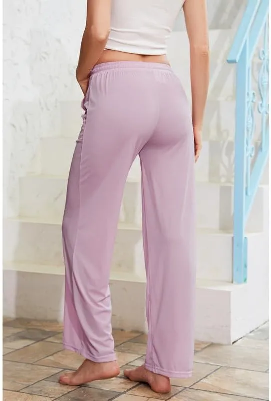 LYCY Women Soft Pajama Long Pants, Comfy Wide Leg Lounge Pants With Pockets Stretch knit Pajama Bottoms