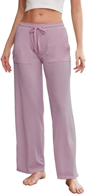 LYCY Women Soft Pajama Long Pants, Comfy Wide Leg Lounge Pants With Pockets Stretch knit Pajama Bottoms