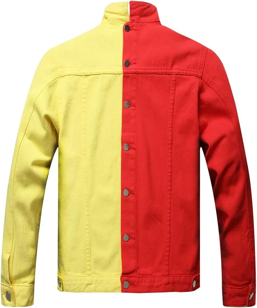 LZLER Jean Jacket for Men,Separable Left&Right Ripped Slim Fit Mens Denim Jacket