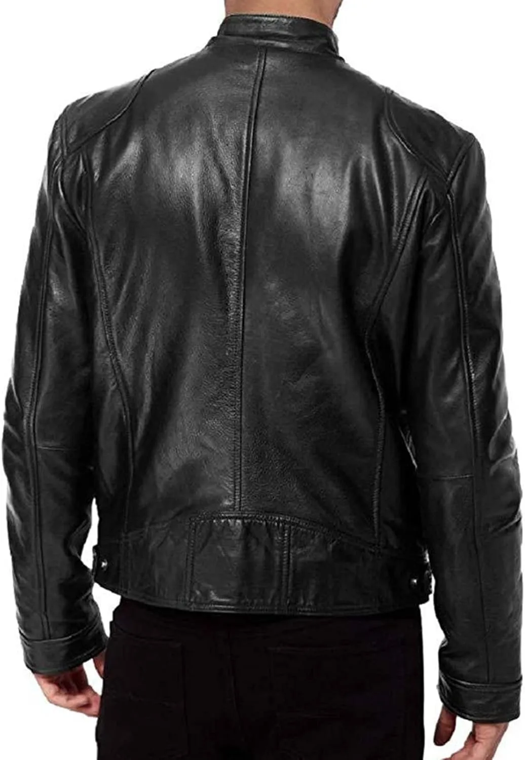 Maiyifu-GJ Men Faux Leather Biker Jacket Vintage Motorcycle Jacket Outerwear Retro PU Stand Collar Coat with Zipper Pockets