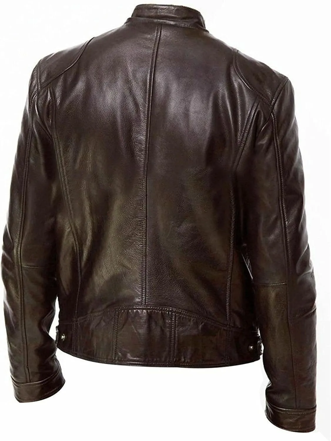 Maiyifu-GJ Men Faux Leather Biker Jacket Vintage Motorcycle Jacket Outerwear Retro PU Stand Collar Coat with Zipper Pockets