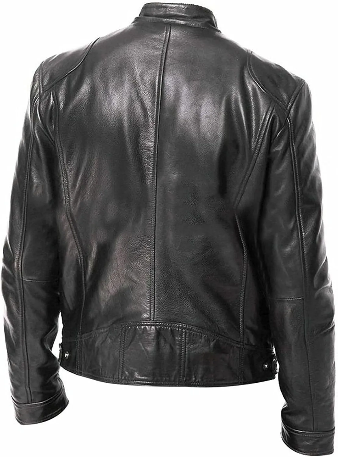 Maiyifu-GJ Men Faux Leather Biker Jacket Vintage Motorcycle Jacket Outerwear Retro PU Stand Collar Coat with Zipper Pockets