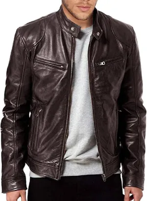 Maiyifu-GJ Men Faux Leather Biker Jacket Vintage Motorcycle Jacket Outerwear Retro PU Stand Collar Coat with Zipper Pockets
