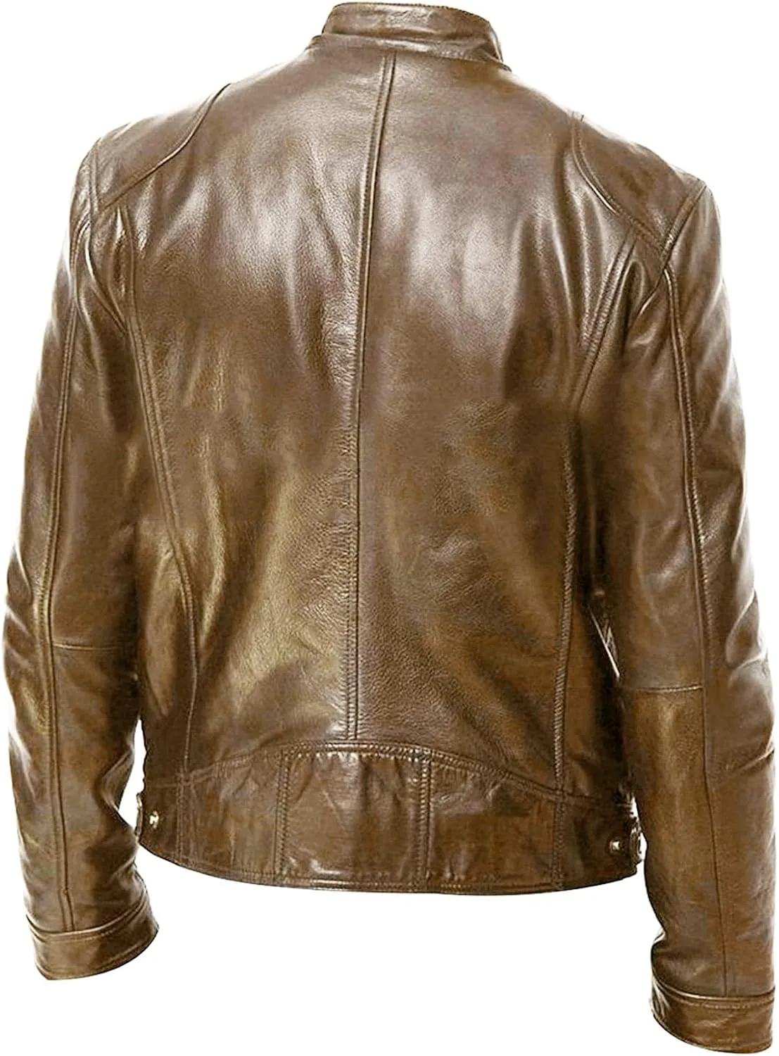 Maiyifu-GJ Men Faux Leather Biker Jacket Vintage Motorcycle Jacket Outerwear Retro PU Stand Collar Coat with Zipper Pockets
