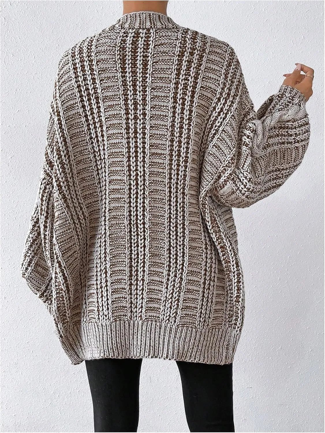 MakeMeChic Women's Oversized Chunky Cable Knit Cardigan Sweaters Button Front V Neck Lantern Sleeve Outerwear