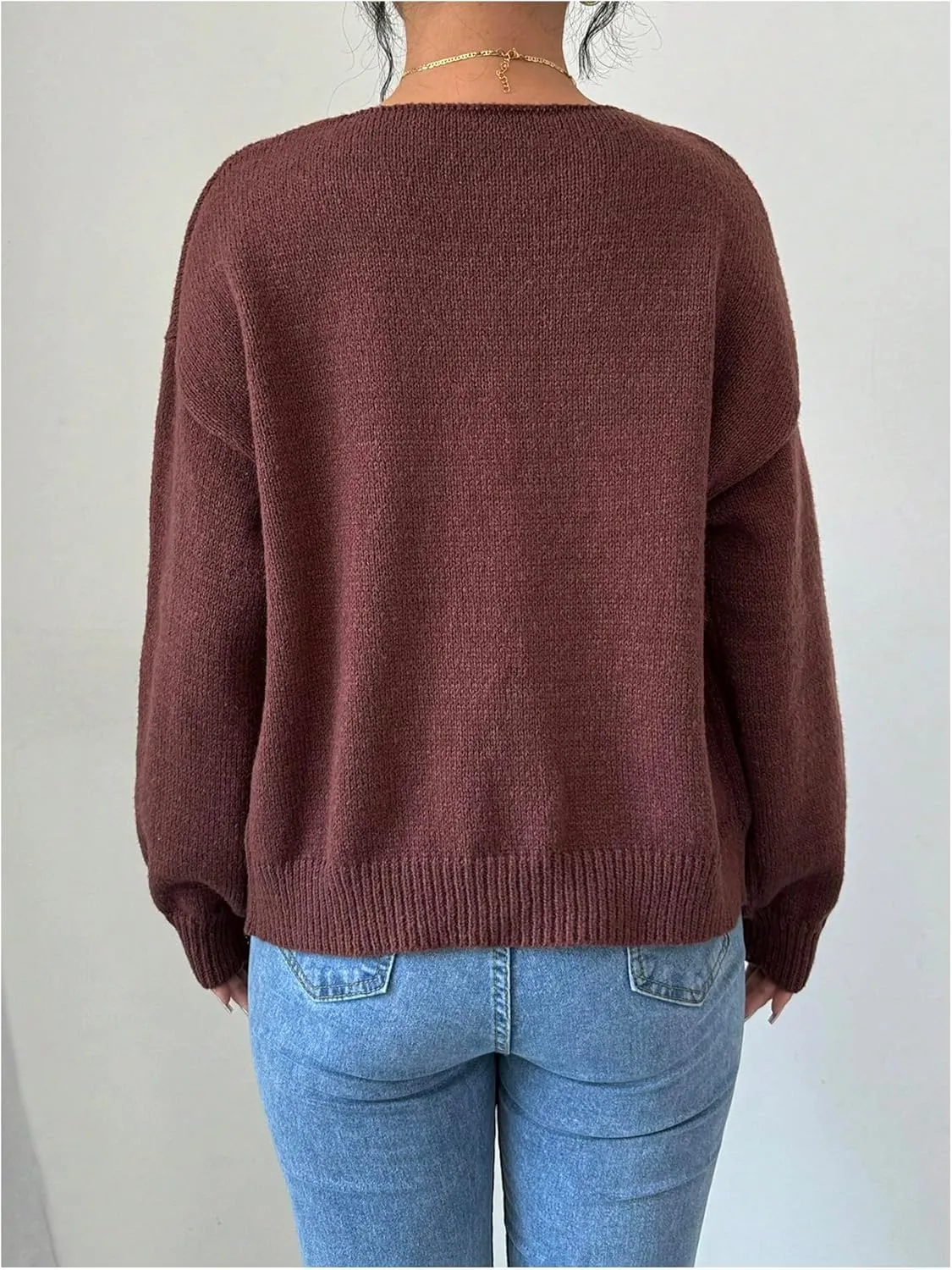MakeMeChic Women's V Neck Tie Front Long Sleeve Sweater Cardigan Drop Shoulder Knitted Outerwear