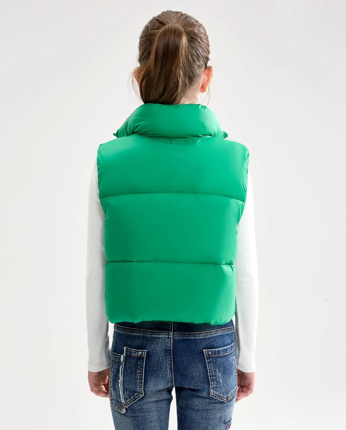 maoo garden Girls Winter Puffer Vest Faux-Down Short Cropped Lightweight Water-Resistant Big Girls Sleeveless Jacket
