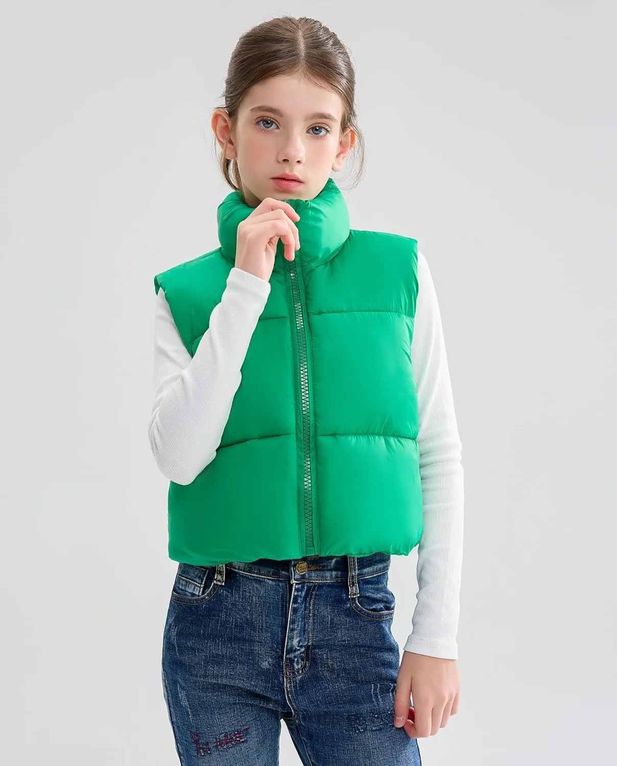 maoo garden Girls Winter Puffer Vest Faux-Down Short Cropped Lightweight Water-Resistant Big Girls Sleeveless Jacket