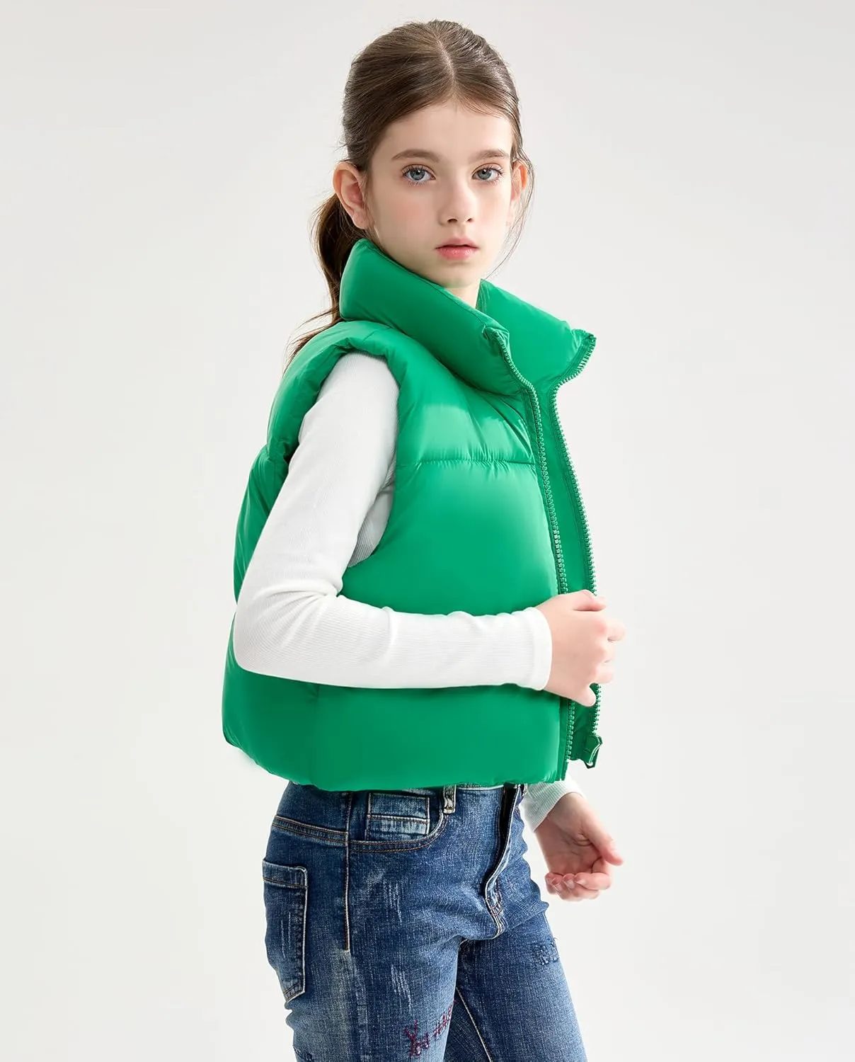maoo garden Girls Winter Puffer Vest Faux-Down Short Cropped Lightweight Water-Resistant Big Girls Sleeveless Jacket