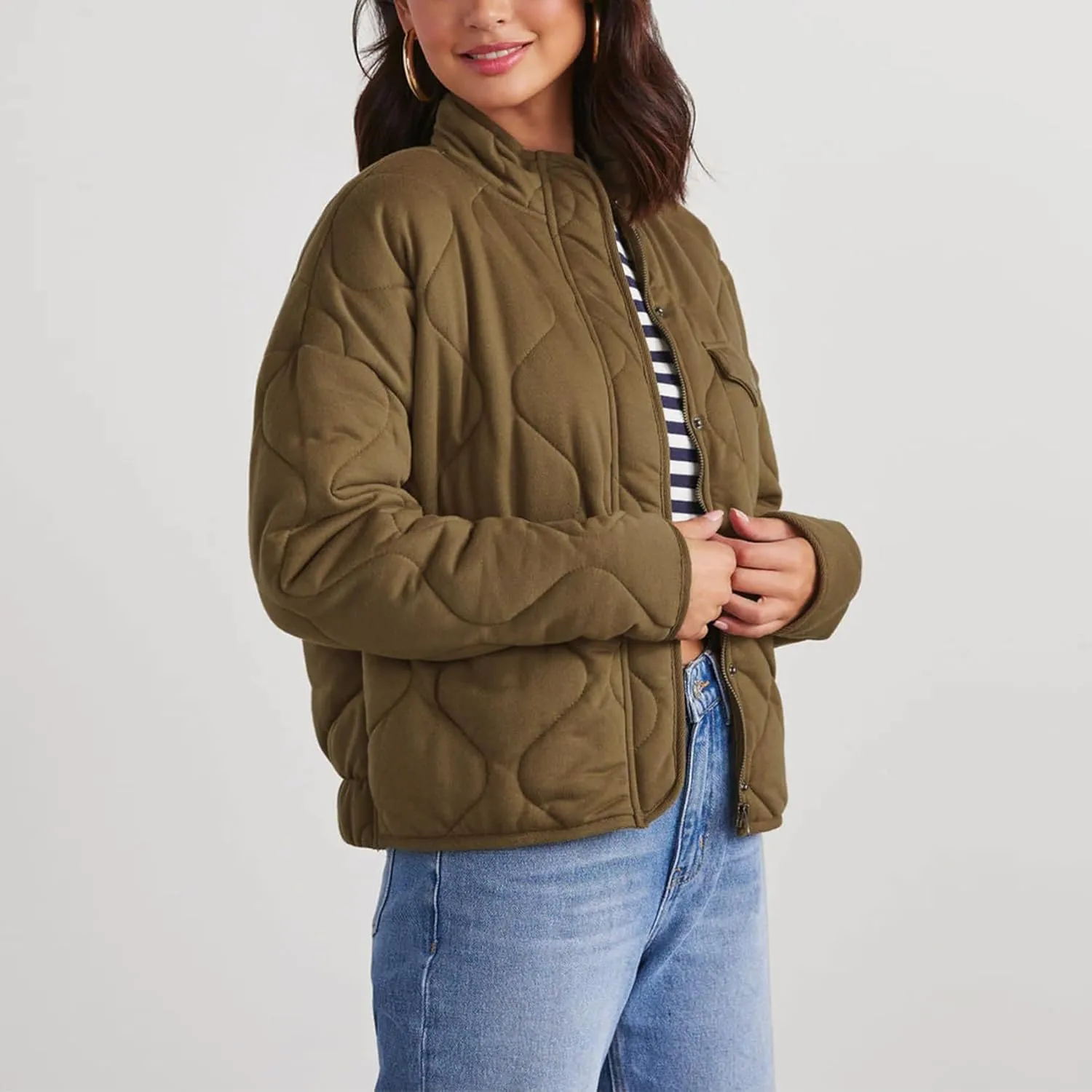 MAYSTEPPE Womens Puffer Jackets Lightweight,Long Sleeve Zip Short Down Coats Winter Cropped Warm Quilted Jacket with Pocket