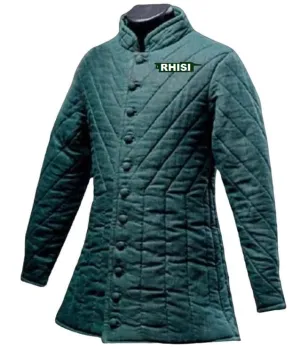 Medieval Gambeson, Thick Padded Jacket, Green Cotton, Padded Coat, Gambeson Armor, Aketon (M)