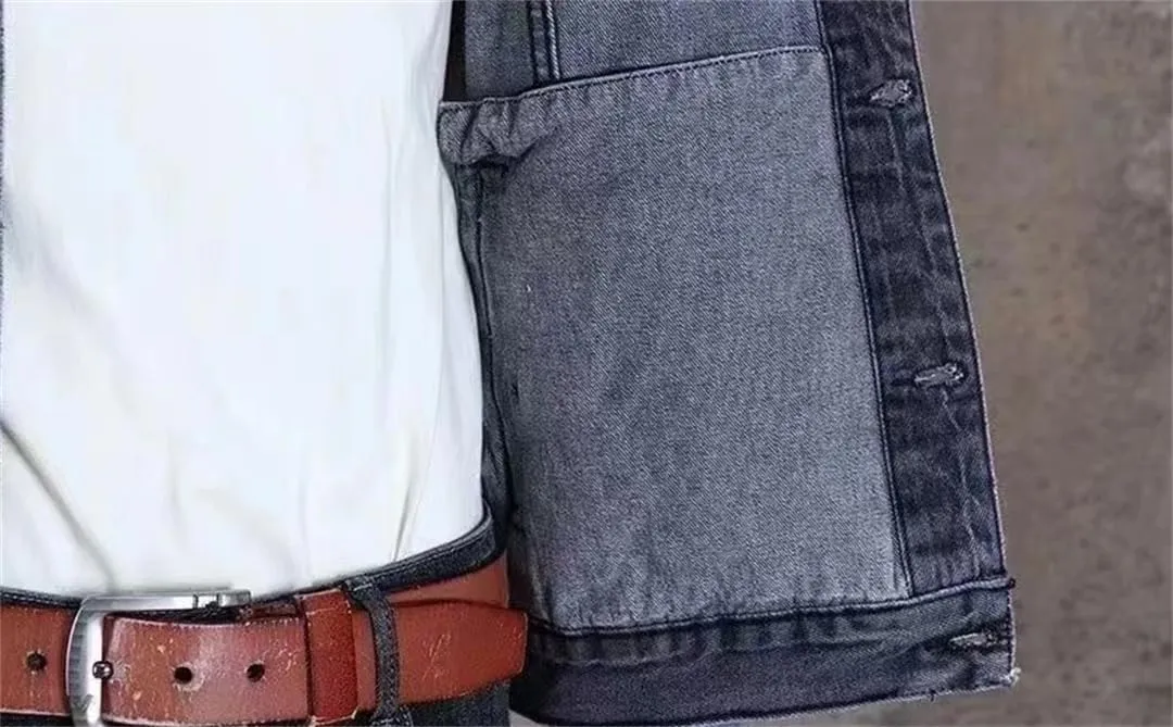 Men Denim Jackets Wide Shoulders With Print Cargo Loose Coat