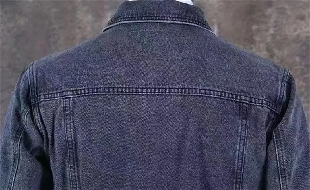 Men Denim Jackets Wide Shoulders With Print Cargo Loose Coat