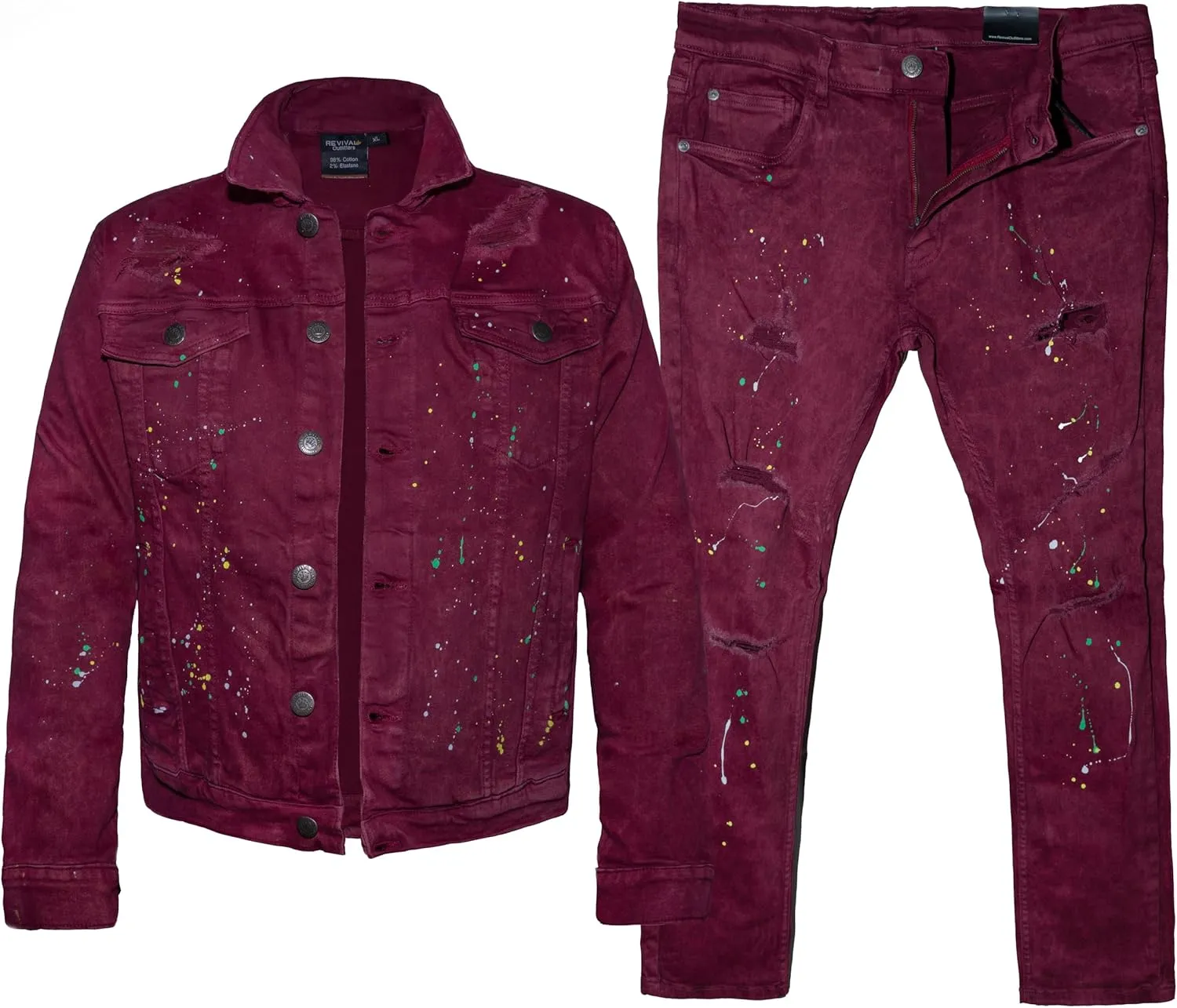 MEN RETRO PAINTED SOFT DENIM JEAN JACKET AND PANTS SUIT 32 UPTO 44