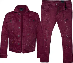 MEN RETRO PAINTED SOFT DENIM JEAN JACKET AND PANTS SUIT 32 UPTO 44