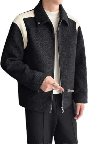 Men Winter Quilted Wool Jacket Retro Loose Business Casual Splice Woolen Padded Cotton Thicken Coat Jackets