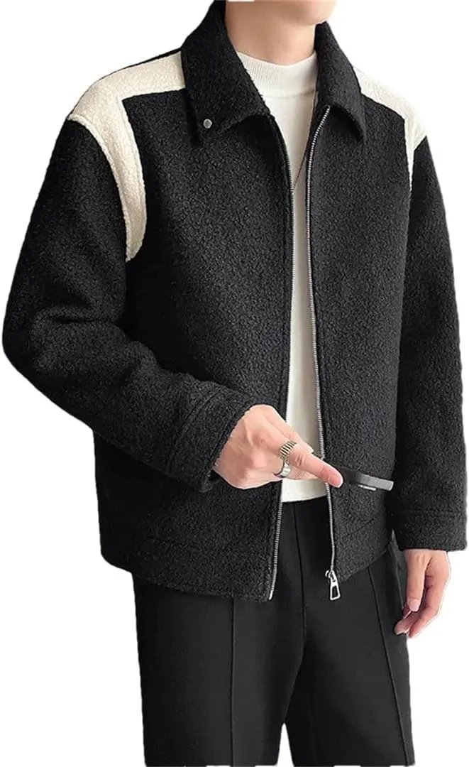 Men Winter Quilted Wool Jacket Retro Loose Business Casual Splice Woolen Padded Cotton Thicken Coat Jackets